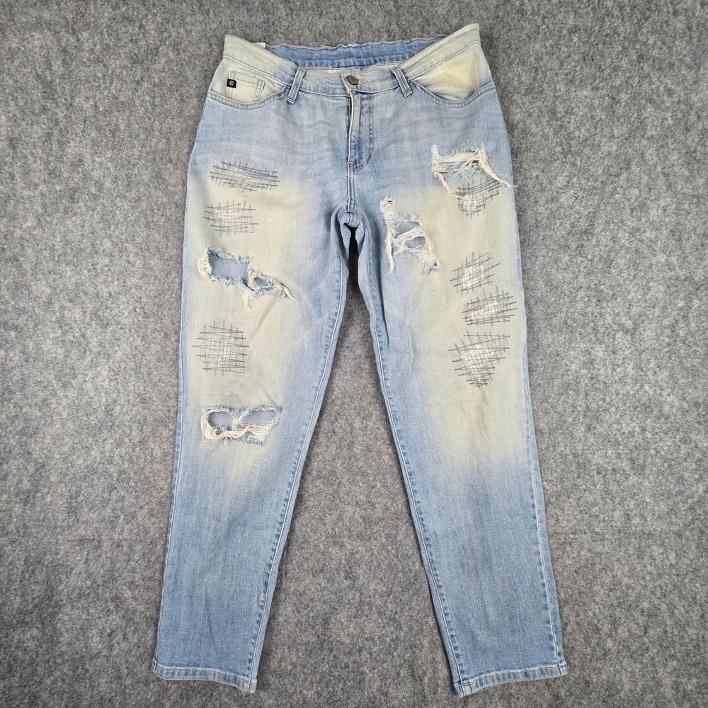 Kancan Womens Size 27 Distressed Ripped Patched Skinny Jeans Light Wash Denim